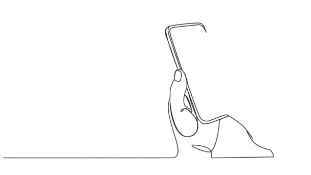 Disegno Continuo Animato Singola Linea Mani Che Tengono Smartphone Linea — Video Stock