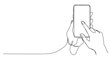 Akıllı telefon, çizgi sanat vektörü illüstrasyonunun durmaksızın el çizimleri