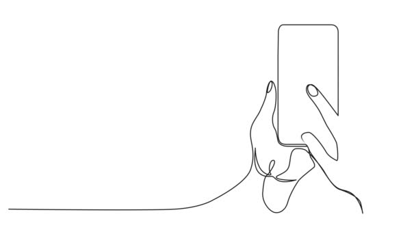 Geanimeerde Continue Enkelvoudige Lijn Tekening Van Handen Met Smartphone Lijn — Stockvideo