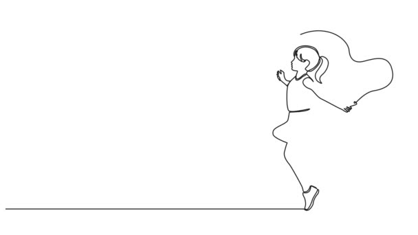 Анимированный Непрерывный Одиночный Рисунок Скакалки Девушки Анимация Рисования Линий — стоковое видео