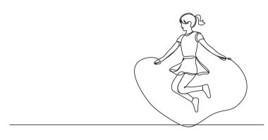 Kızların sürekli ip atlama çizimleri, çizgi sanat vektörü çizimleri