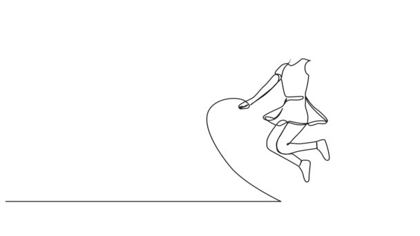 Dibujo Continuo Animado Una Sola Línea Cuerda Salto Chica Animación — Vídeo de stock