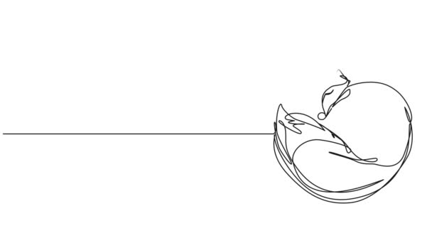 Desenho Linha Única Contínua Animada Raposa Adormecida Cabeça Descansando Cauda — Vídeo de Stock