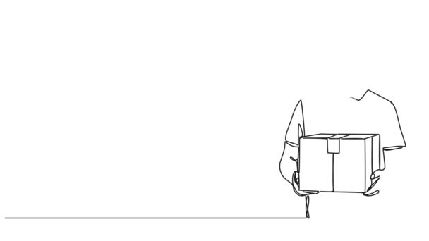 Анимированный Непрерывный Однолинейный Рисунок Доставщика Посылкой Анимация Линейного Искусства — стоковое видео
