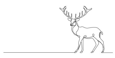 Geyiğin kesintisiz tek çizgi çizimi, çizgi sanat vektörü illüstrasyonu