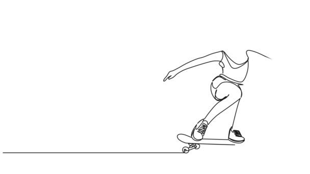 Animierte Fortlaufende Einzeilige Zeichnung Einer Jungen Frau Auf Dem Skateboard — Stockvideo