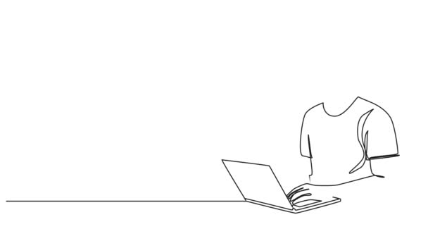 Анимированный Непрерывный Однолинейный Рисунок Молодого Человека Помощью Ноутбука Линейная Анимация — стоковое видео