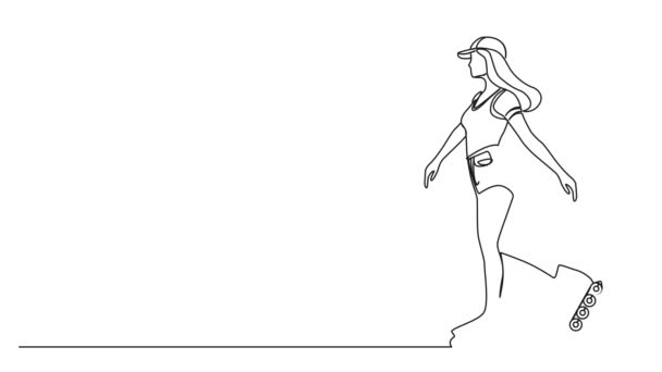 Animovaný Souvislý Jednořádkový Výkres Mladé Ženy Inline Bruslích Line Art — Stock video