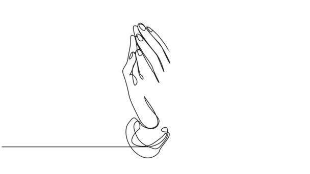 Desenho Linha Única Contínua Animada Mãos Apertadas Oração Animação Arte — Vídeo de Stock