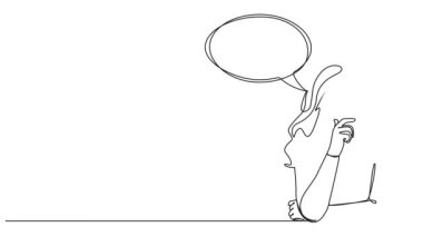 Çene üzerinde eli ve çizgi çizgisi olan kuşkucu bir kadının sürekli çizimi.