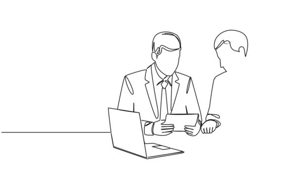 Анімований Безперервний Однорядковий Малюнок Двох Бізнесменів Зустрічі Анімація Лінійного Мистецтва — стокове відео