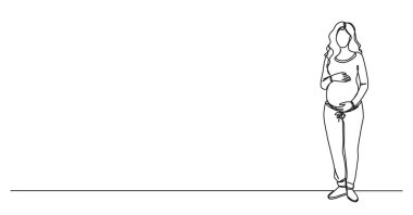 Hamile bir kadının iki eliyle karnını tutarken sürekli çizdiği çizgi çizimi.