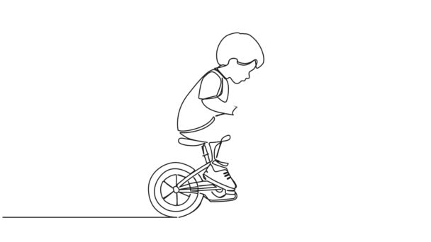 Анимационный Непрерывный Однолинейный Рисунок Мальчика Велосипеде Детей Художественная Анимация — стоковое видео