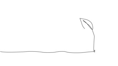 Topraktan büyüyen küçük filizlerin sürekli tek çizgi çizimi, çizgi sanatı animasyonu