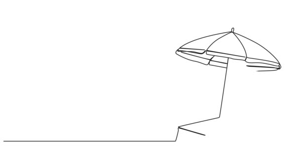 Анімований Безперервний Однорядковий Малюнок Сонячного Ліжка Парасольки Анімація Лінійного Мистецтва — стокове відео