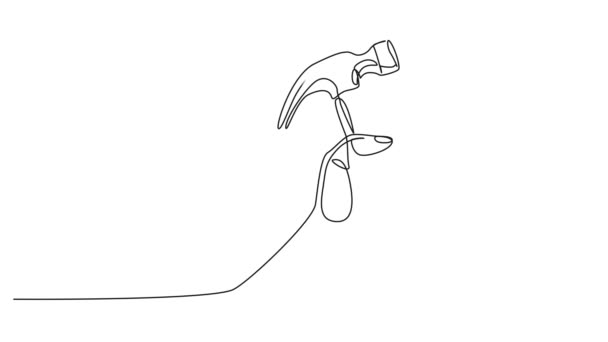 Анимированный Непрерывный Однолинейный Рисунок Рукоятки Молотка Линейная Анимация — стоковое видео