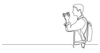 DSLR kameralı adamın aralıksız çizimi, çizgi sanat vektörü illüstrasyonu