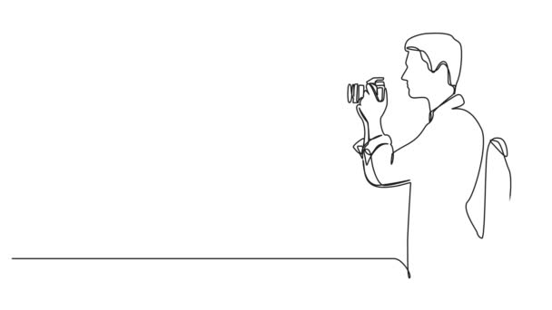 Desenho Contínuo Animado Única Linha Homem Que Prende Câmera Dslr — Vídeo de Stock