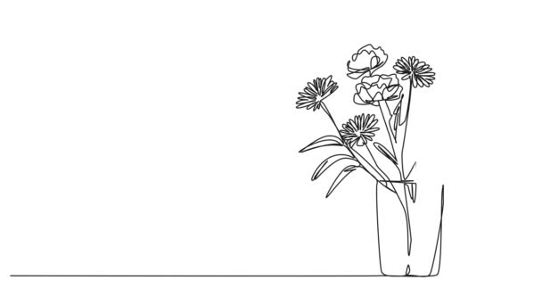Animowany Ciągły Jednoliniowy Rysunek Bukietu Kwiatów Wazonie Kwiatowym Animacja Artystyczna — Wideo stockowe