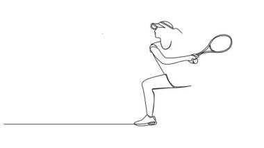 Animasyonlu tek çizgi çizimi kadın tenisçi, çizgi sanat animasyonu