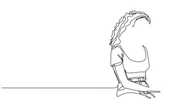 akıllı telefonlu genç bir kadının çizimlerinin aralıksız animasyon çizimi.