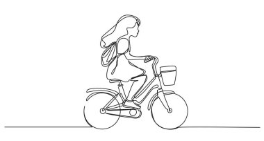 Gündüz çantalı genç bir kızın sürekli çizdiği çizgiler çocuk bisikleti sürüşü, çizgi resim çizimi.