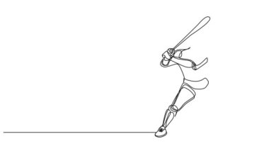 beysbol vurucusunun sürekli tek çizgi çizimi, çizgi sanat animasyonu