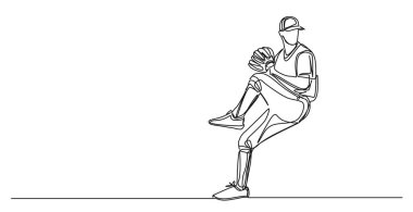 Beyzbol atıcısının aralıksız tek çizgi çizimi, çizgi sanat vektörü çizimi