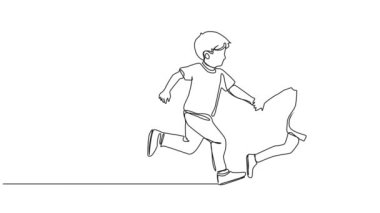 Animasyonlu tek çizgi halinde kız ve erkek el ele, çizgi çizimleri.