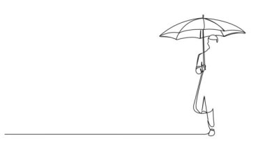 Şemsiyeli, çizgi çizimli zarif iş adamının sürekli çizimi.