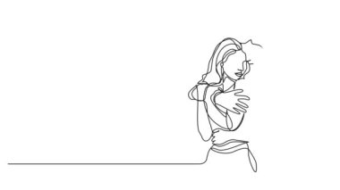 Animasyonlu tek çizgi halinde, kadın ve erkeğin birbirlerine sarılmalarını, çizgi halinde sanat animasyonlarını.