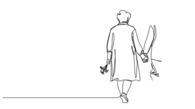 Son sınıf çifti el ele yürürken çizilmiş animasyon çizimleri.