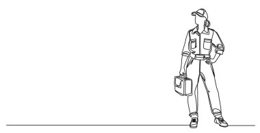 Kadın tamircinin ya da zanaatkar kadının alet çantası, çizgi çizgisi çizimi