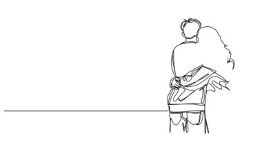 Animasyonlu tek çizgi halinde çift kucaklaşması, kadın ve erkeğin dikiz açısı, çizgi sanatı animasyonu