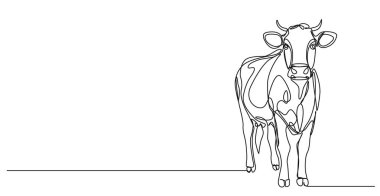 Bir ineğin kesintisiz tek çizgi çizimi, çizgi sanat vektörü çizimi