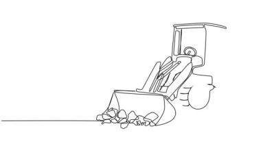 bir tekerlek yükleyicisinin sürekli tek çizgi çizimi, çizgi sanatı animasyonu