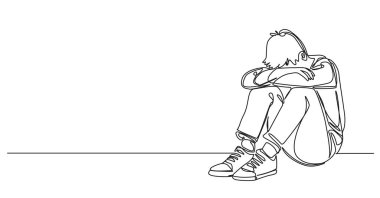 Sürekli üzgün çocuk çizimi, yerde oturup ağlama, çizgi çizimi, resim çizimi.