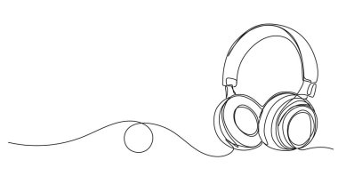 Devamlı kulaklık çizimi, çizgi sanat vektörü illüstrasyonu.