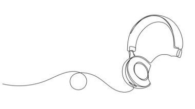 her zaman kulaklı stereo kulaklıkların sürekli çizimi, çizgi sanatı animasyonu