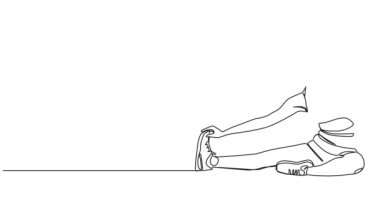 Animasyon devam eden tek bir çizgi çizimi. Formda kadın bacaklarını esnetiyor, çizgi sanatı animasyonu yapıyor.