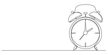 Klasik alarm saatinin aralıksız tek satır çizimi, çizgi sanat vektörü illüstrasyonu