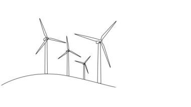 Yenilenebilir enerji, çizgi sanat animasyonu üreten rüzgar çiftliğinin sürekli tek çizgi çizimi