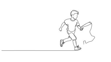 Animasyon devam eden tek çizgi halinde kız ve erkek el ele, çizgi sanat animasyonu