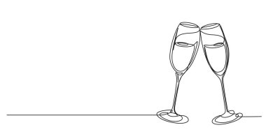 Şampanya kadehlerinin aralıksız çizimi, çizgi çizimi, resim çizimi.