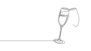 Şampanya kadehlerinin çakışması, çizgi sanatı animasyonu.