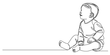 Yürüyen çocuğun sürekli çizdiği çizgi çizimi, çizgi sanat vektörü çizimi