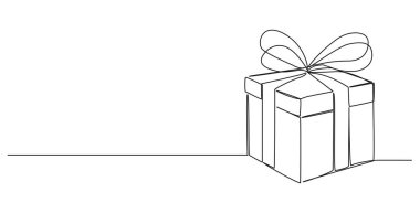 Hediye kutusunun aralıksız tek çizgi çizimi, çizgi sanat vektörü çizimi