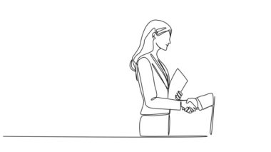 iş kadını ve işadamının sürekli el sıkışması, çizgi sanatı animasyonu