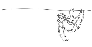 Tembel hayvanın sürekli çizgi çizimi, çizgi sanat vektörü çizimi