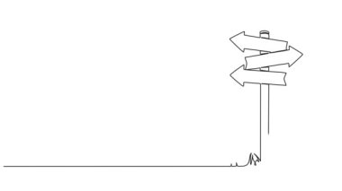 Yön ve çizgi çizimlerini gösteren işaret direğinin sürekli çizgi çizimi